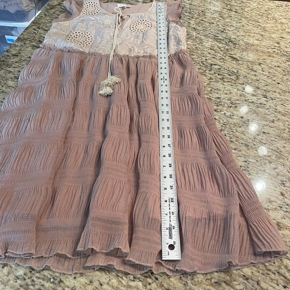 Mystree Size Small Taupe Ruffle Embroidered Dress Midi Boho Fairy - Picture 12 of 12